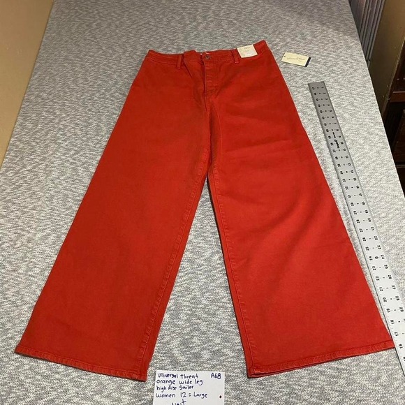 Universal Thread Denim - Universal Thread orange wide leg high rise sailor jeans women12=L. SKU-A68